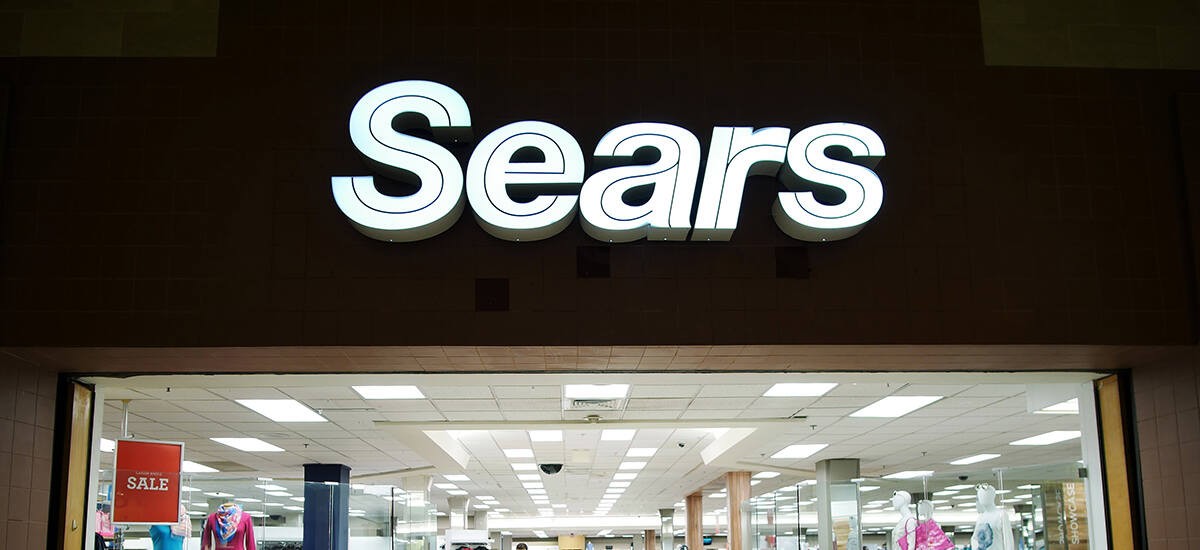 Sears store front in a mall during sale season