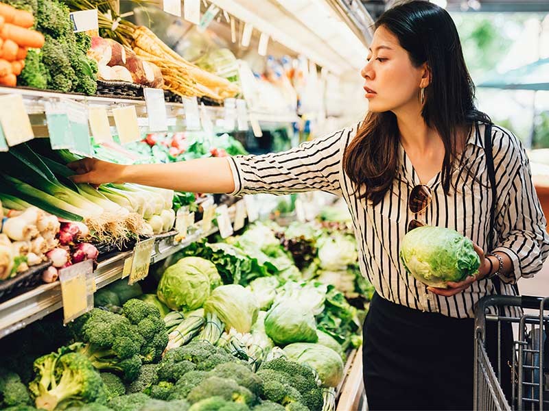 elegant female grocery shopping