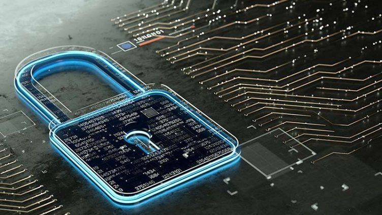 Image of a digital security lock connecting data points to represent managing risk