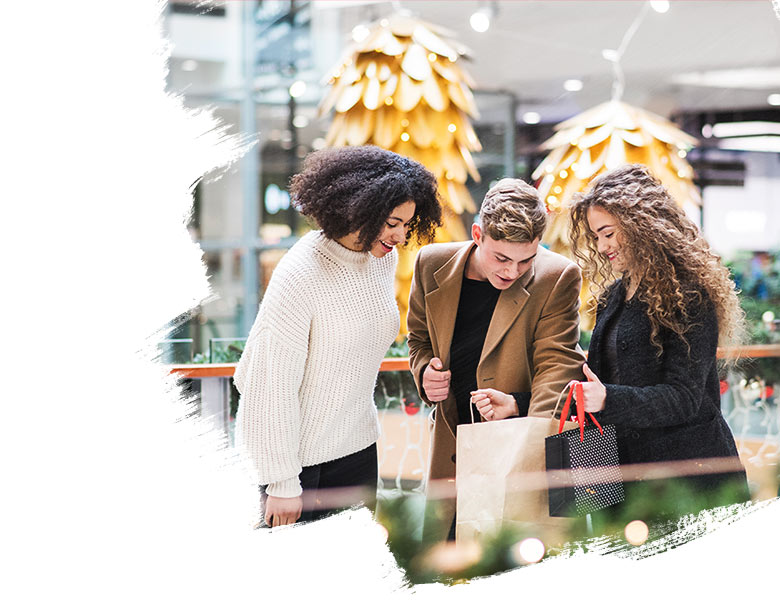 Canadians doing holiday shopping in a mall