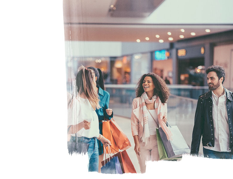 Canadians shopping in a mall