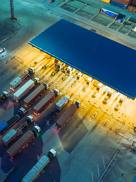 Trucks entering a container port