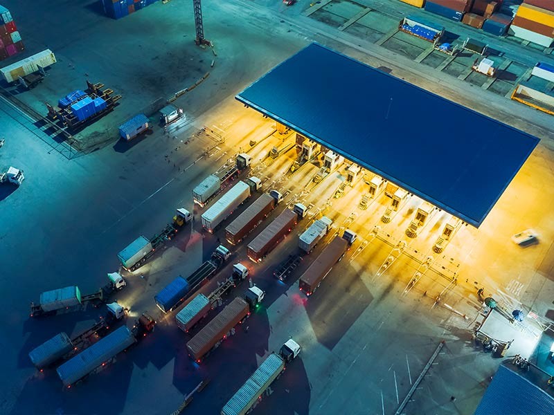 Trucks entering a container port