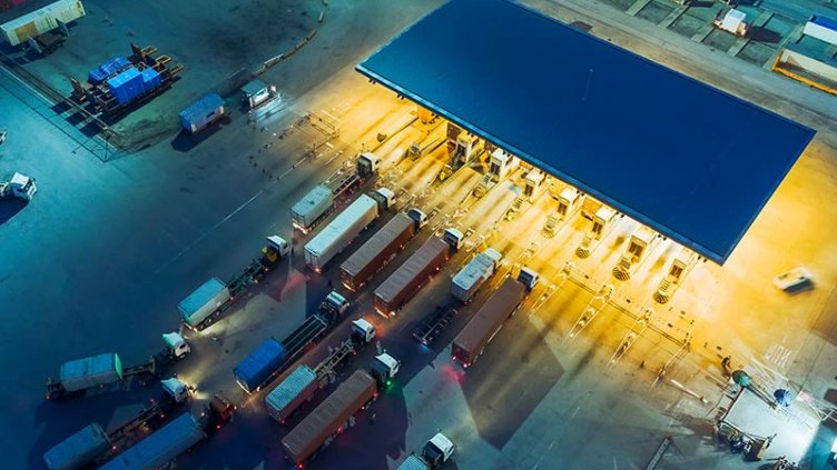 Trucks entering a container port