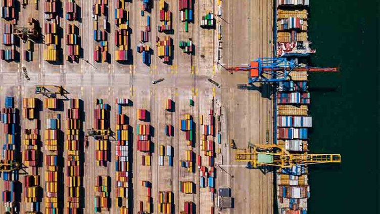 Aerial image of a container yard