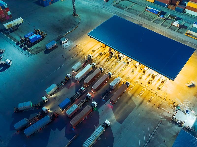 Trucks entering a container port
