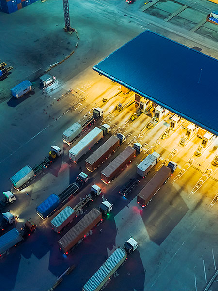 Trucks entering a container port