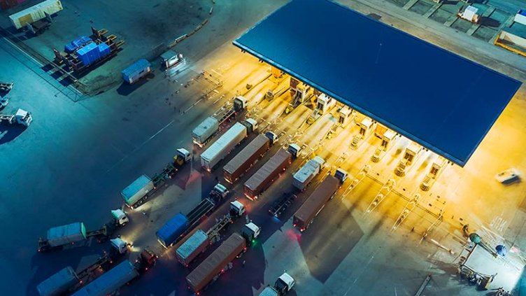Trucks entering a container port