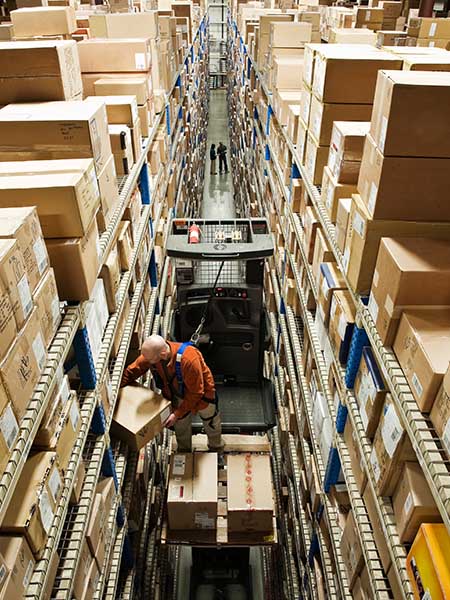 Warehouse racking with boxes