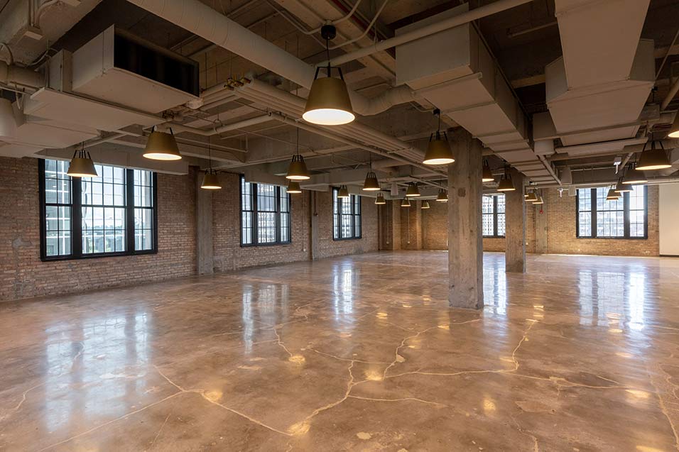 Loft-style indoor event space off the Meadow