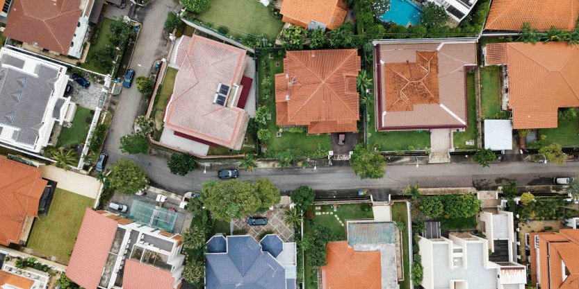 Ariel view of suburb with houses and streets