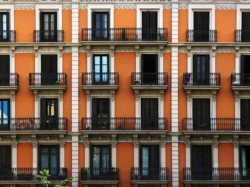 Building façade with rows of windows