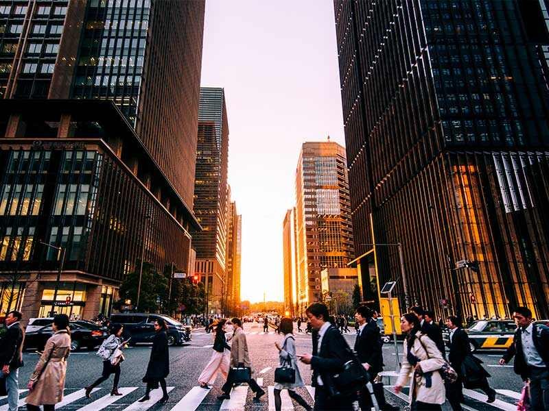 People crossing the road in a smart city