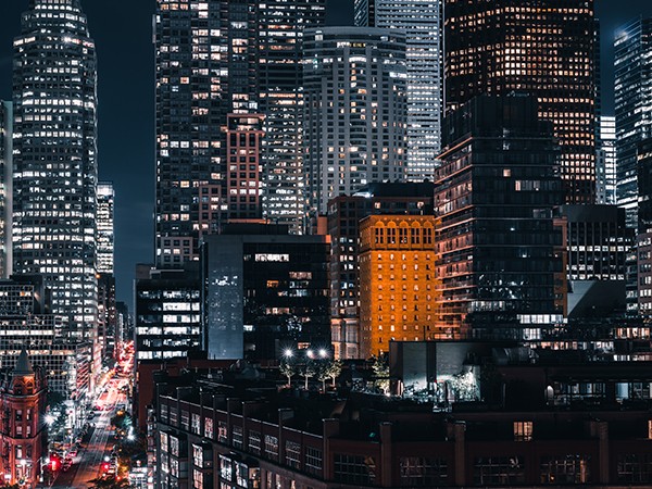 Nightview of high rise office building