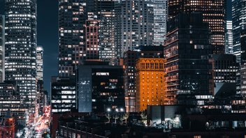 Nightview of high rise office building