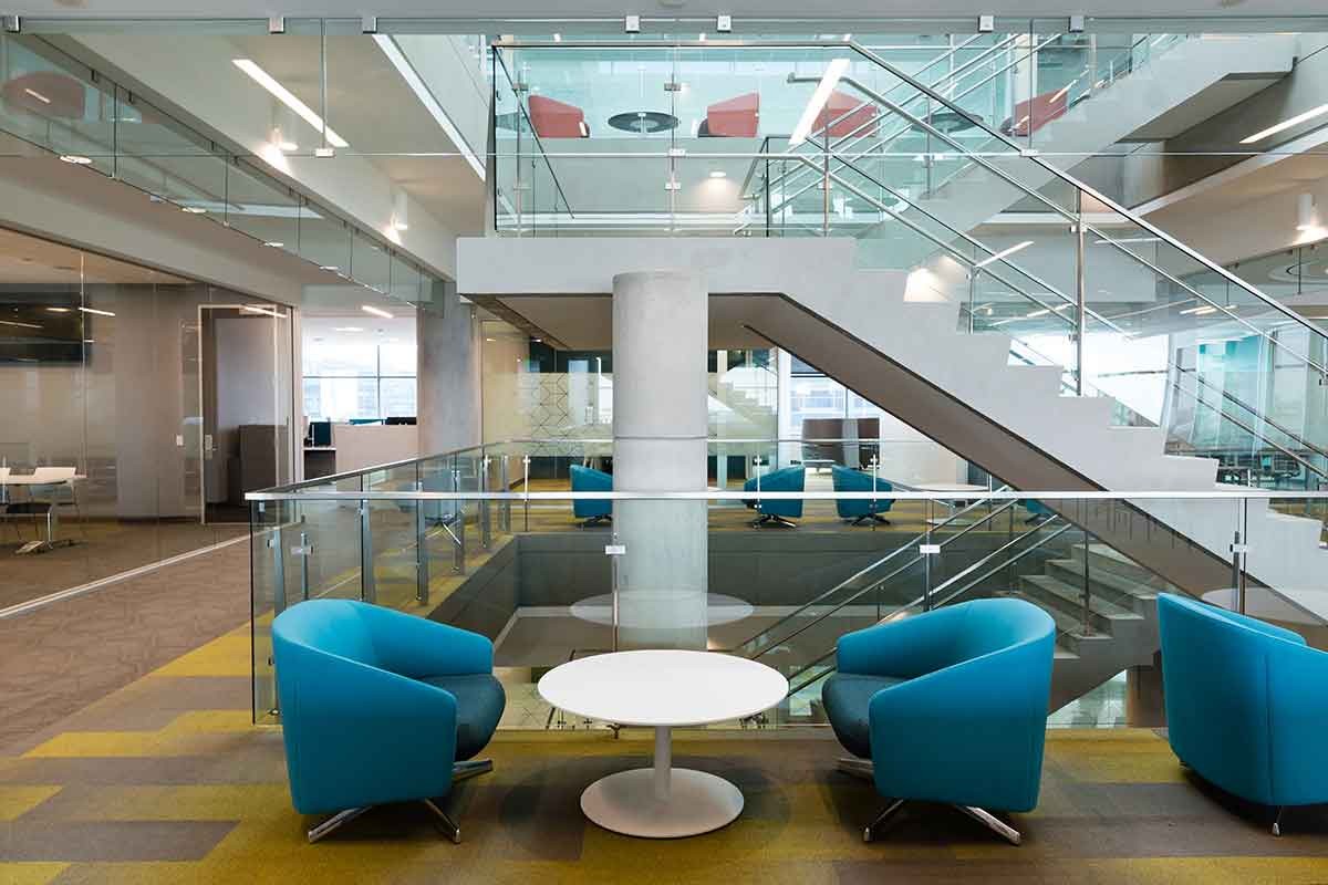 View of open seating area in an office