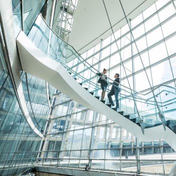 office space with glass walls