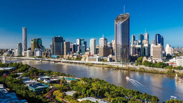BRISBANE, AUSTRALIA - Dec 29 2016: Areal image of Brisbane CBD and South Bank. Brisbane is the capital of QLD and the third largest city in Australia