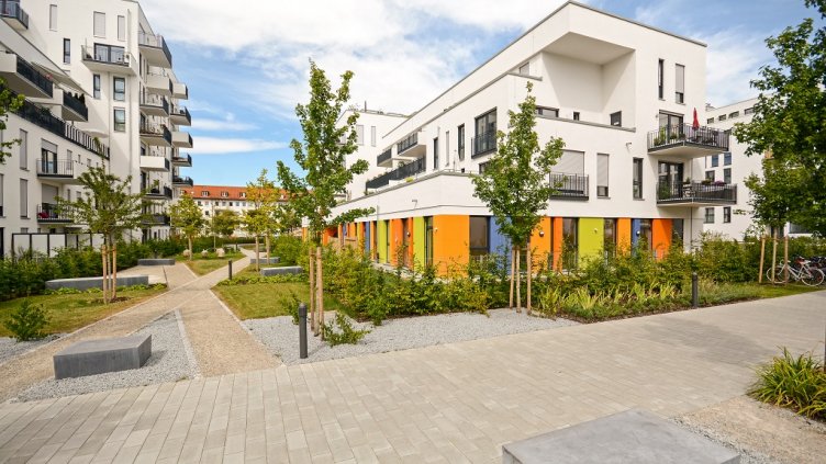 Modern residential buildings, Facade of new townhouses