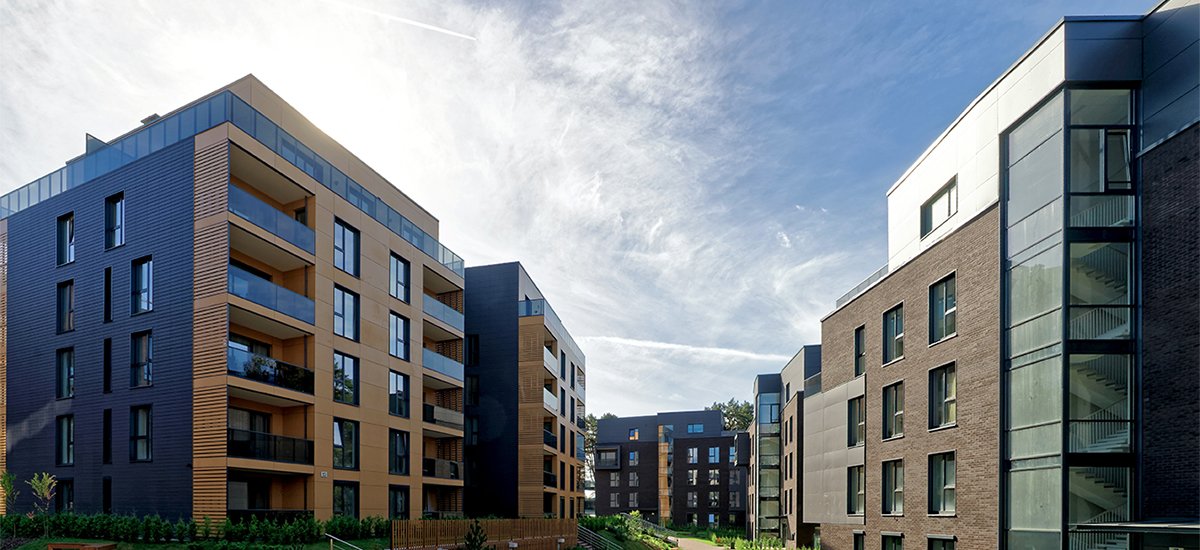 Modern european complex of apartment buildings. And outdoor facilities.