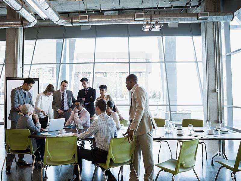 Office workers collaborating