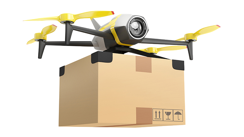 Drone delivering a package to your door
