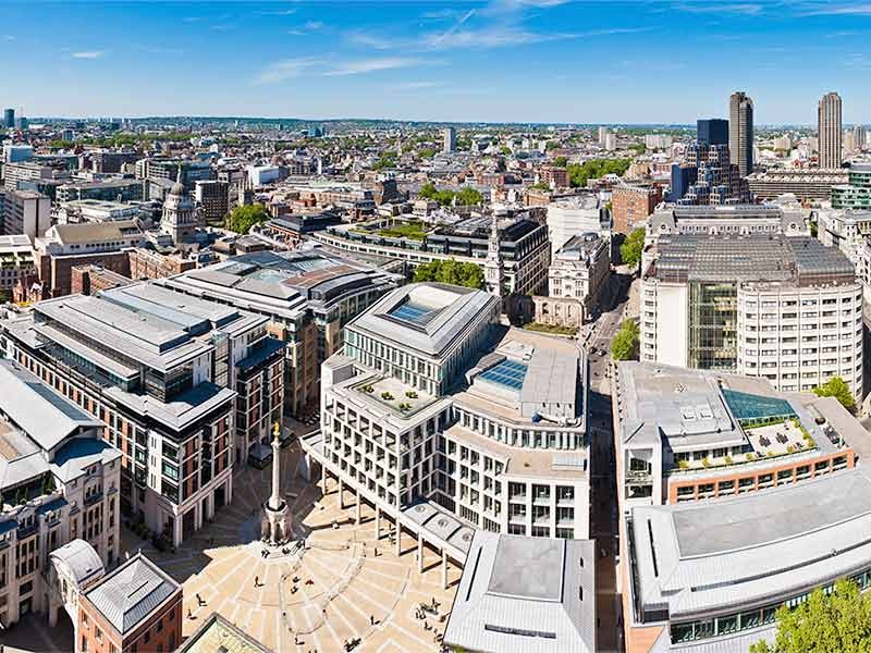 View of buildings from top in a smart city