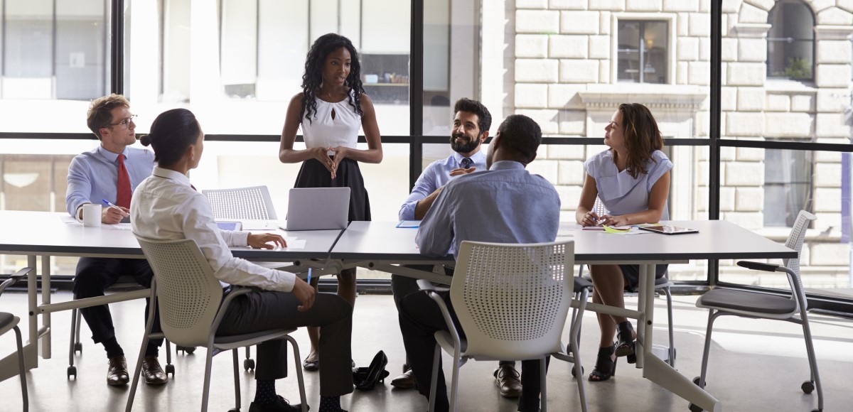 Female boss having informal meeting