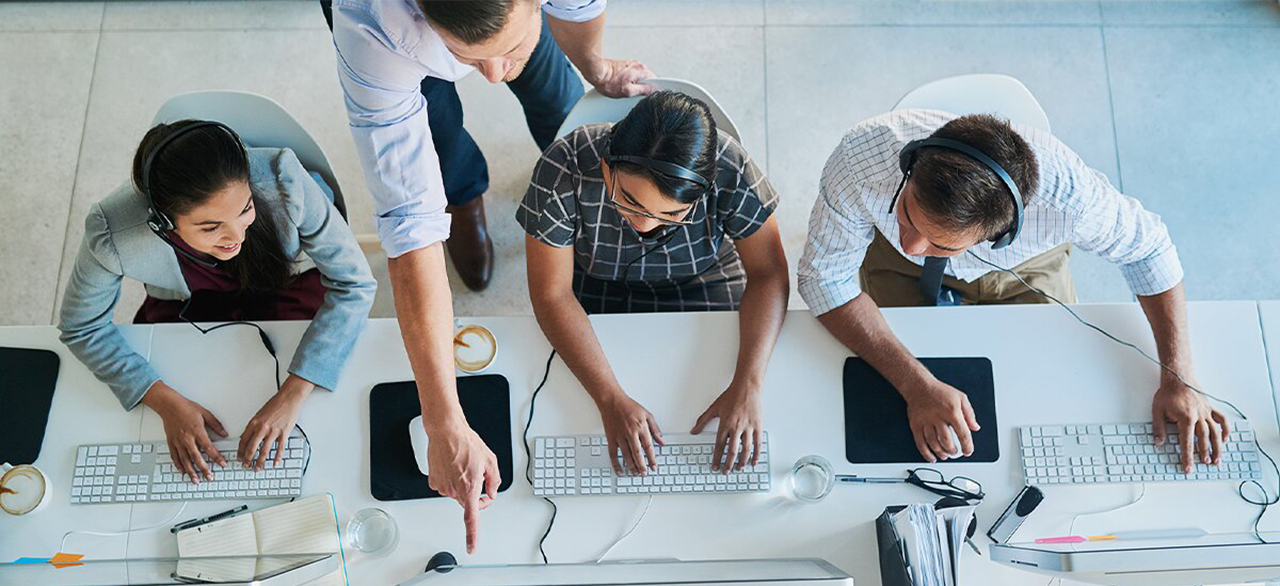 Customer service team working on new technology