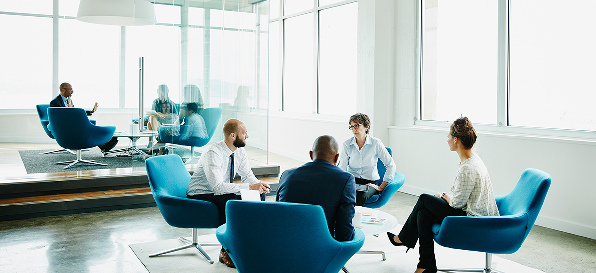 open office seating for team meeting