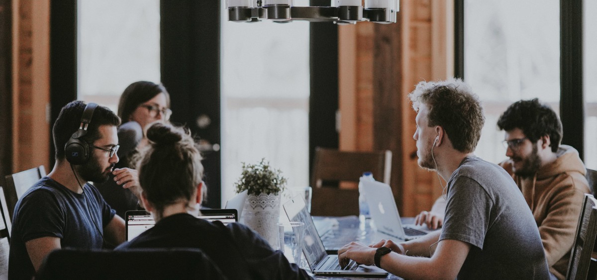 team members working together in coworking space