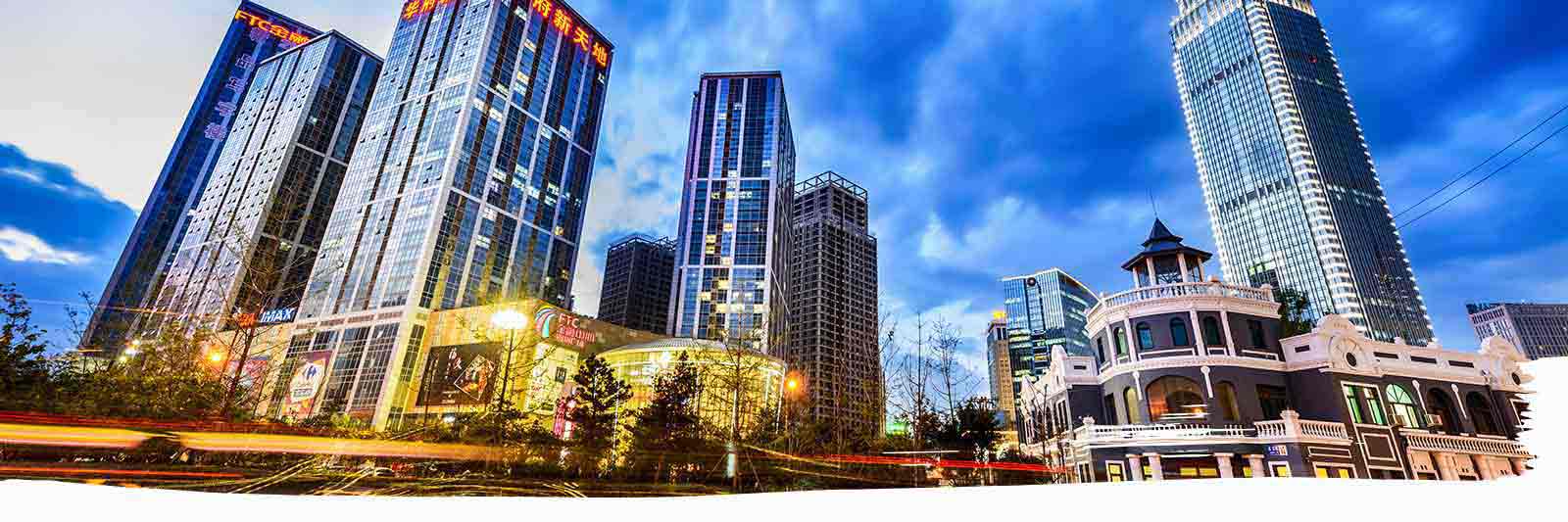 Astounding skyline and skyscraper view of commercial buildings